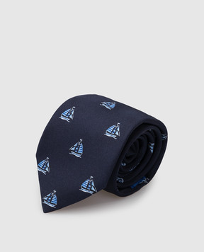 Stefano Ricci Дитяча синя шовкова краватка у візерунок YCHNG600st