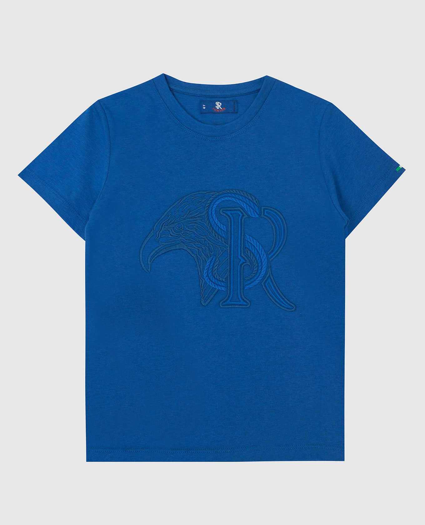 Детская синяя футболка с вышивкой эмблемы