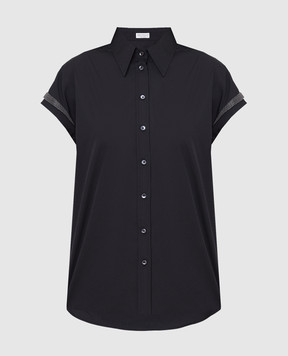 Brunello Cucinelli Чорна сорочка з розрізами та ланцюжками MD696NA406