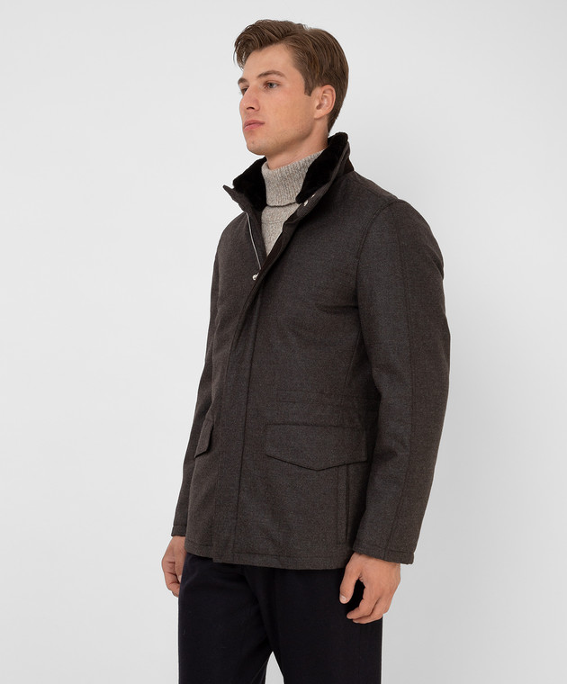 Enrico Mandelli Коричневая куртка из шерсти и кашемира с мехом бобра A3T7403813 изображение 3