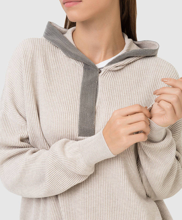 Brunello Cucinelli Бежевое худи с цепочками M19197509 изображение 5