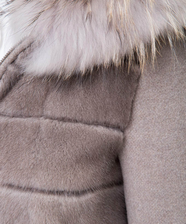 Real Furs House Бежевое пальто с мехом енота 922RFH изображение 5