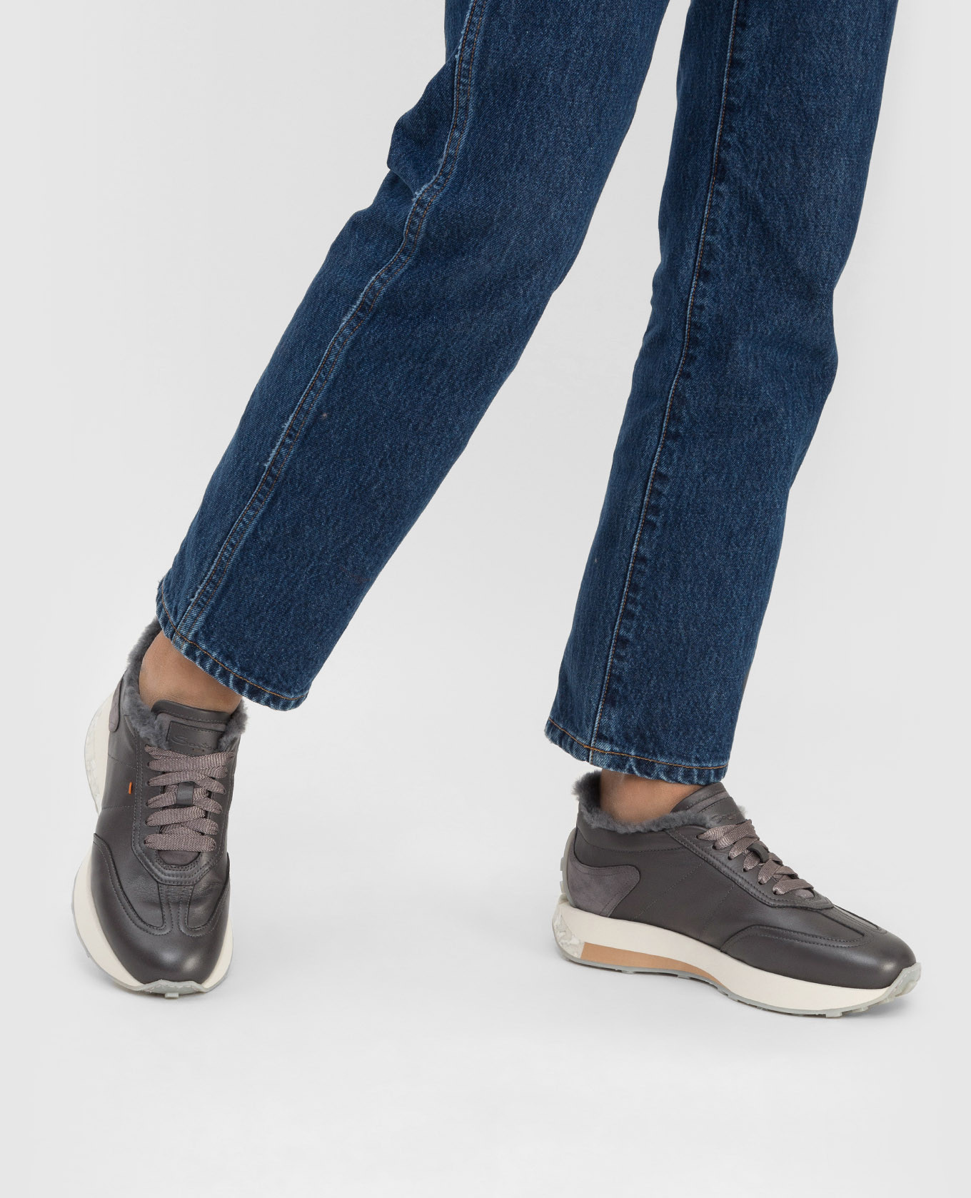 Santoni Темно-серые кожаные кроссовки на меху WBNR60899PSGPEKA изображение 2