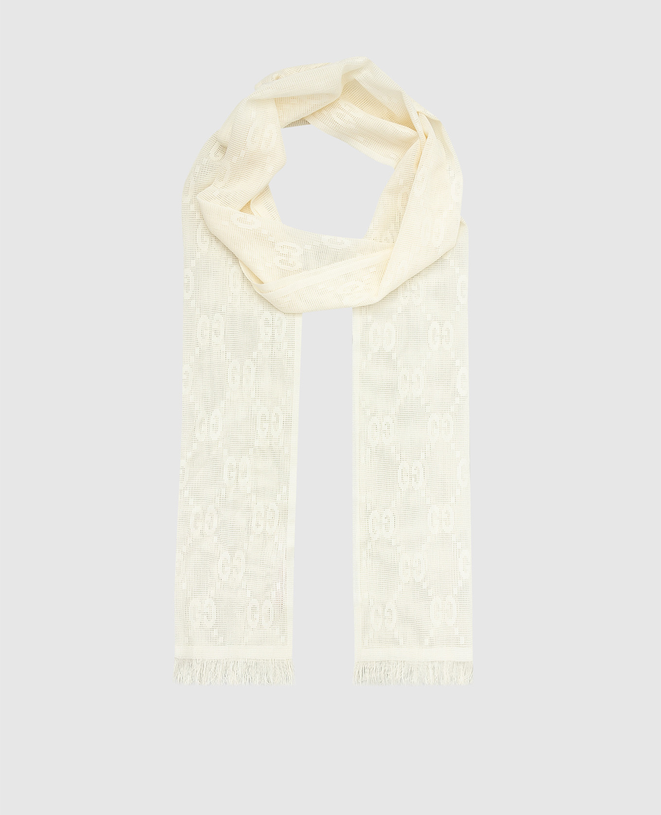 

Светло-бежевый шарф из шерсти и шелка с узором логотипа Gucci, Шарфы