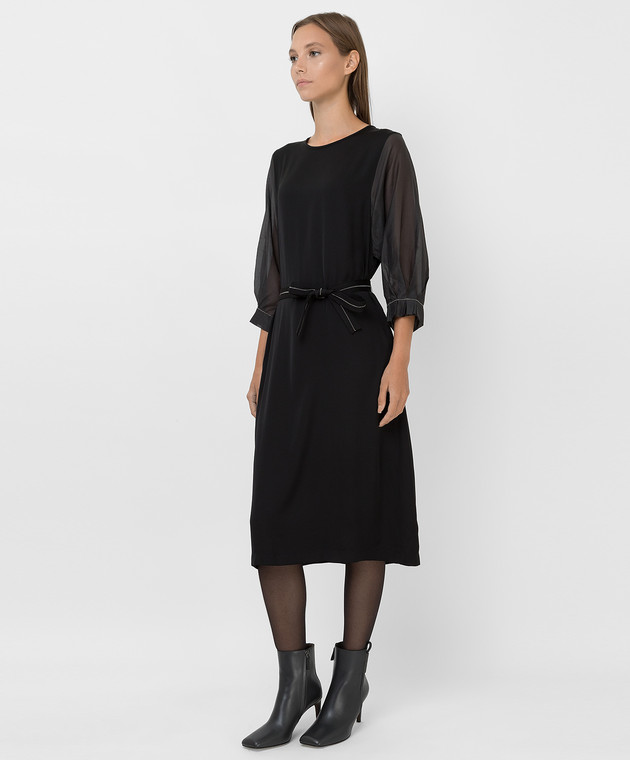 Peserico Чорна сукня міді з ланцюжками S02195AB1940 зображення 3