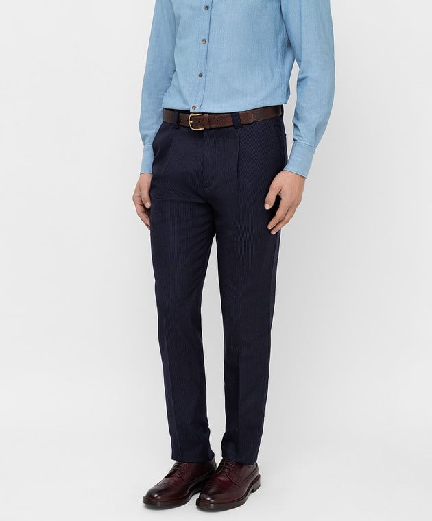 Brunello Cucinelli Темно-синие брюки из шерсти ME235E1450 изображение 3