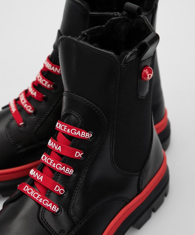 Dolce&Gabbana Детские черные кожаные ботинки на меху D10969A18893738 изображение 4