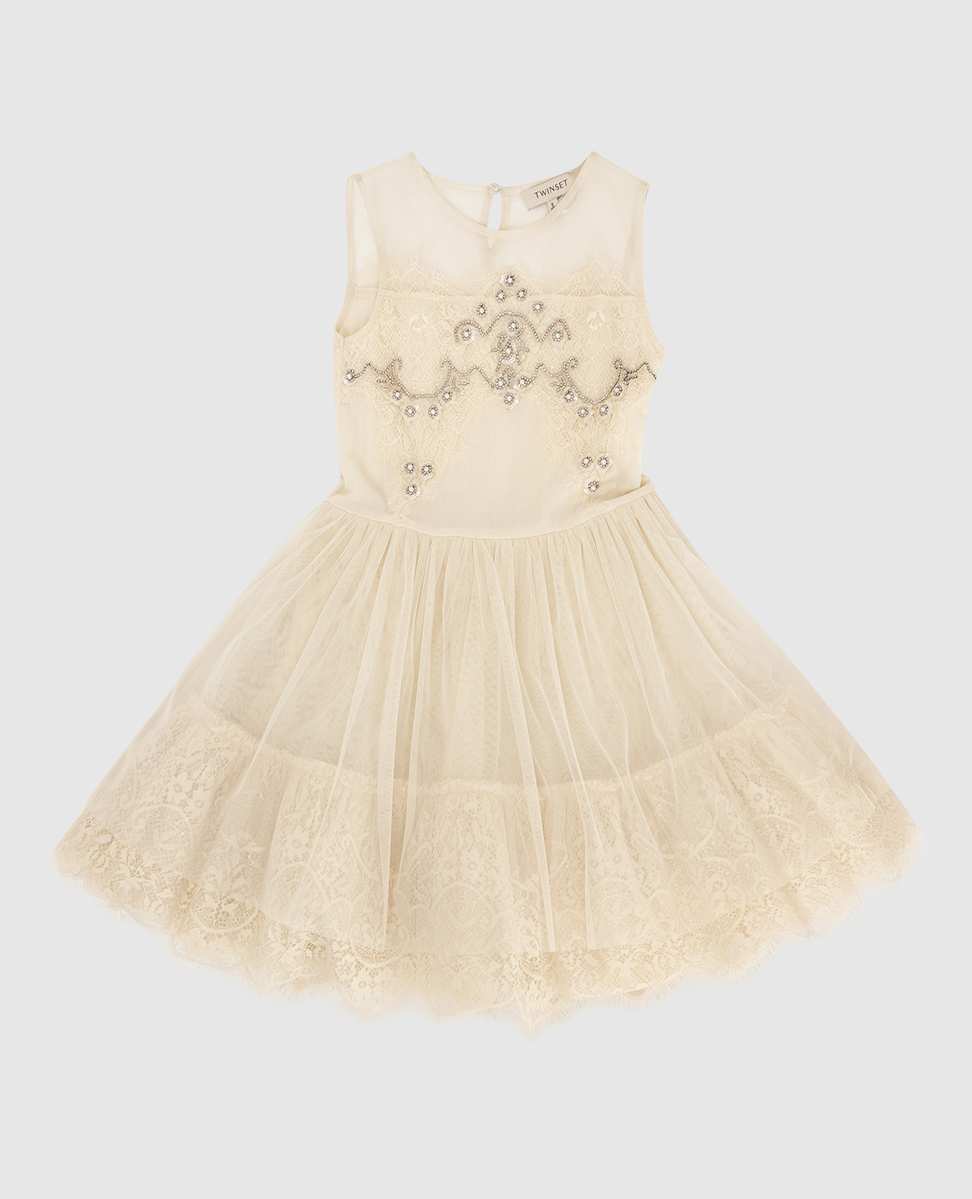 

Детское светло-бежевое платье с кристаллами, Светло-бежевый, Платья Мини