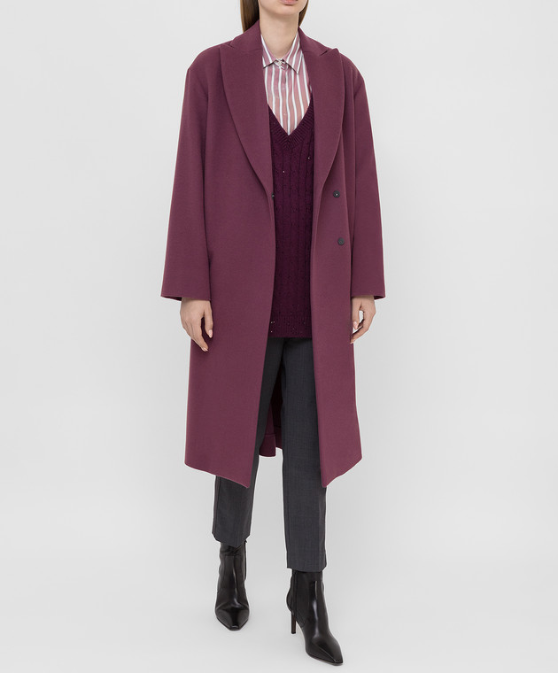Brunello Cucinelli Светло-бордовое пальто из шерсти и кашемира ME4179333P изображение 2