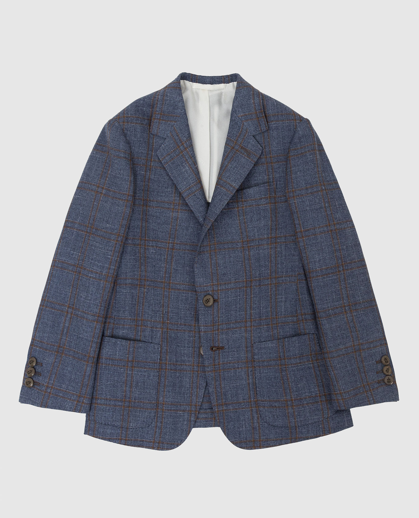 Checked wool, silk and linen children's blue blazer