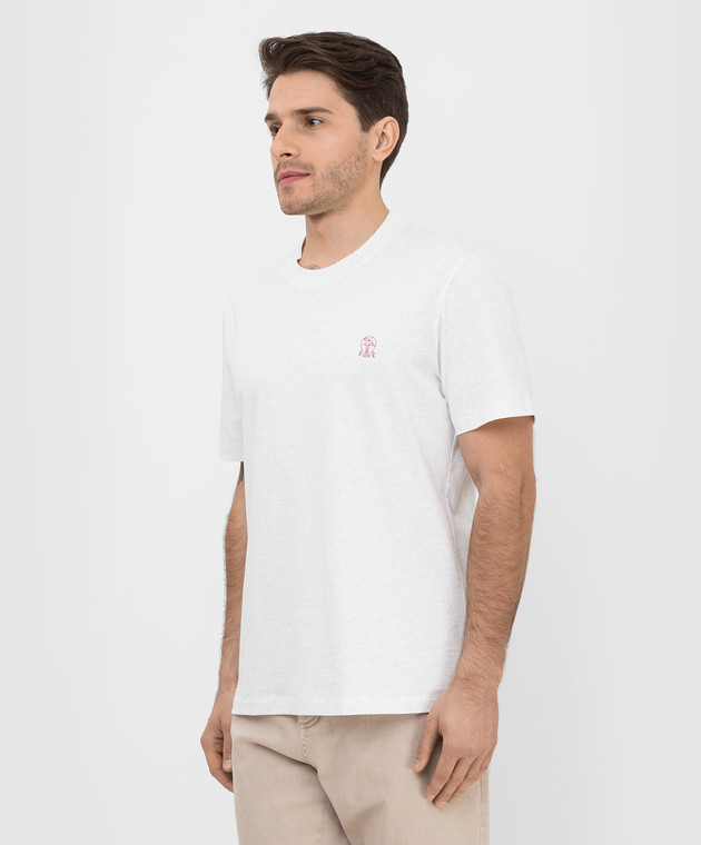Brunello Cucinelli Светло-бежевая футболка с эмблемой M0T618440 изображение 3