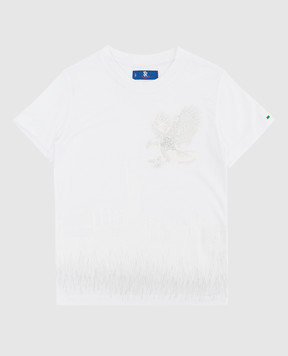 Stefano Ricci Дитяча біла футболка з вишивкою YNH84001NY803
