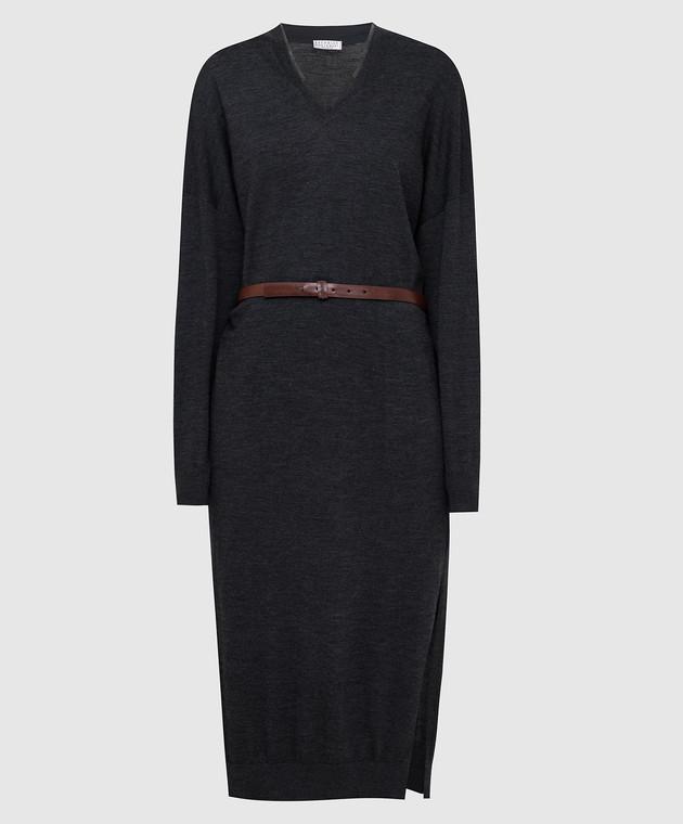 Brunello Cucinelli Темно-серое платье из шерсти и кашемира M14817A92