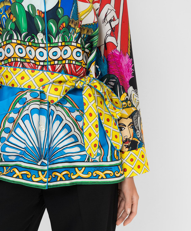 Dolce&Gabbana Шелковая блуза в принт Сaretto F5N53TGDS12 изображение 5