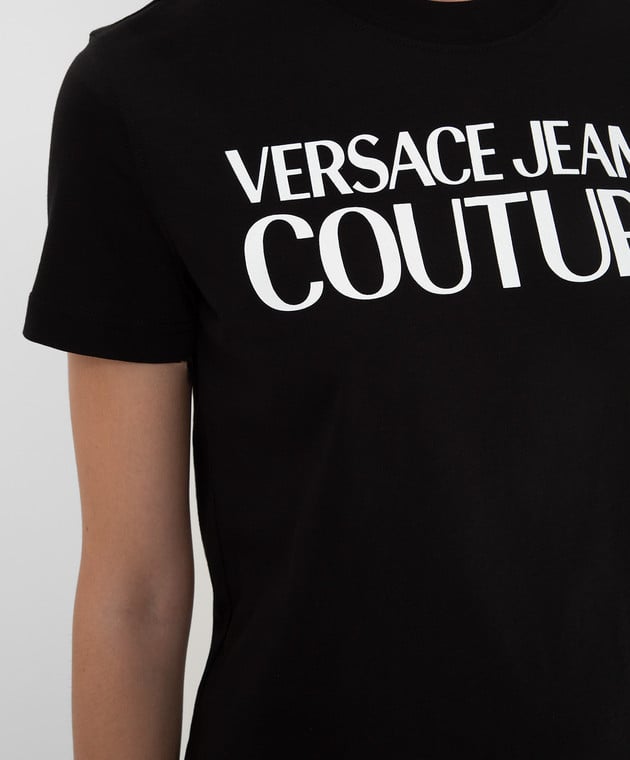 Versace Jeans Couture Черная футболка с принтом логотипа 71HAHF00CJ00F изображение 5