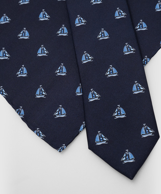 Stefano Ricci Детский темно-синий шелковый набор из галстука и платка-паше в узор YDHNG600 изображение 4