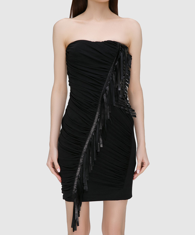 Blumarine Чорна сукня з драпірованого шовку з деталями зі шкіри 58465 зображення 3