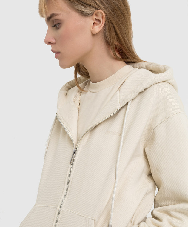 Off-White Светло-бежевая спортивная кофта с принтом Diag OWBE005C99JER001 изображение 5