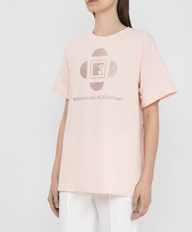 Ermanno Scervino Розовая футболка с кристаллами D385L308CTUER изображение 3