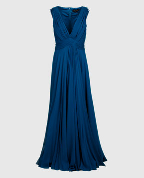 Jenny Packham Темно-синее платье из шелка со шлейфом ZD141L