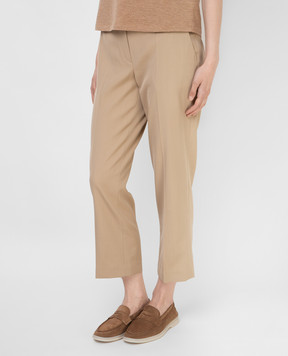 Brunello Cucinelli Бежевые укороченные брюки из  шерсти MP033P7756
