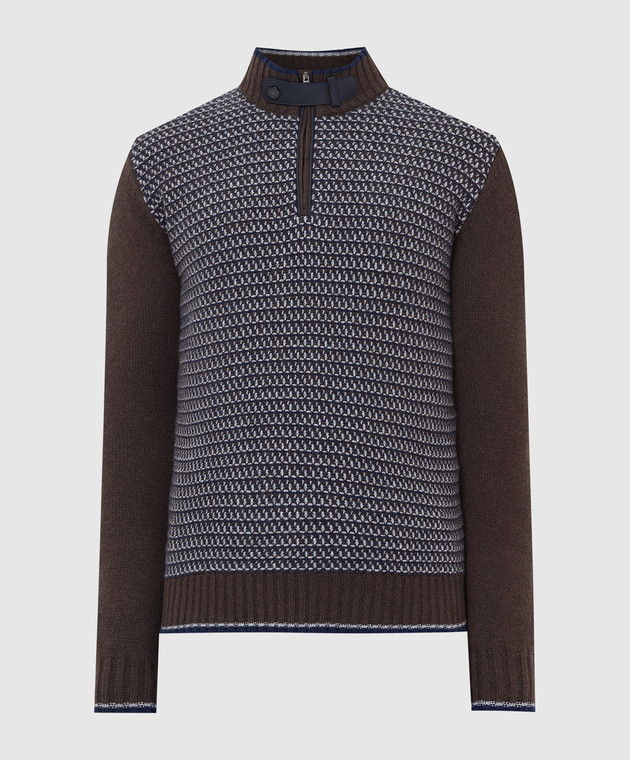 Stefano Ricci Коричневый свитер из кашемира в узор K606238L03F21420