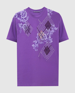 Ermanno Scervino Фіолетова футболка з кристалами і мереживом D392L714DUX