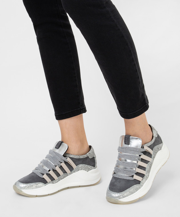 MYM Gray Suede Twin Sneakers with Contrasting Panels TWIN image 2