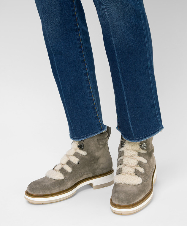 Santoni Темно-бежевые замшевые ботинки на меху WTSL58814ROCAYPB изображение 2