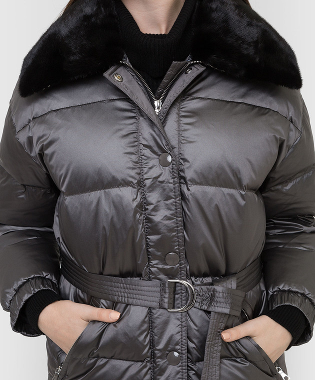 Yves Salomon Темно-серая пуховая куртка с мехом норки 21WYV03472DOXW изображение 5