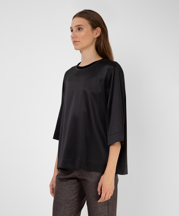 Peserico Чорна шовкова блуза з ланцюжками S06602C2372 зображення 3