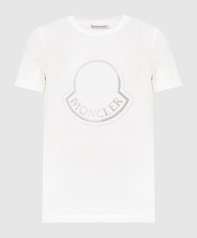 Moncler Белая футболка с эмблемой в кристаллы 8C00008829FB