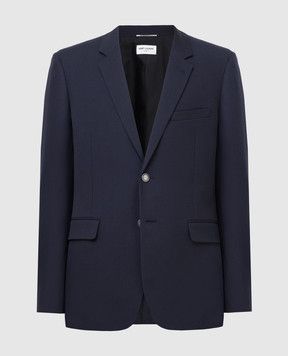 Saint Laurent Темно-синий пиджак из шерсти 509538