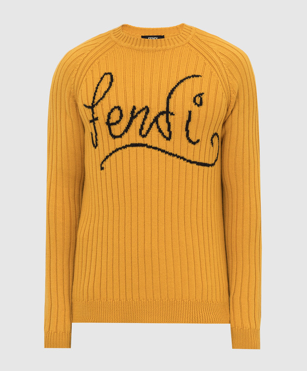 Fendi Горчичный свитер из шерсти с узором логотипа FZY451AH33