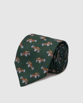 Stefano Ricci Детский шелковый темно-зеленый набор из галстука и платка-паше в узор YDHNG700