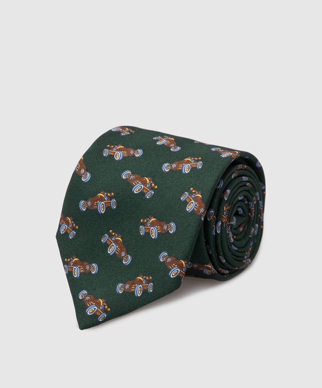 Stefano Ricci Детский шелковый темно-зеленый набор из галстука и платка-паше в узор YDHNG700