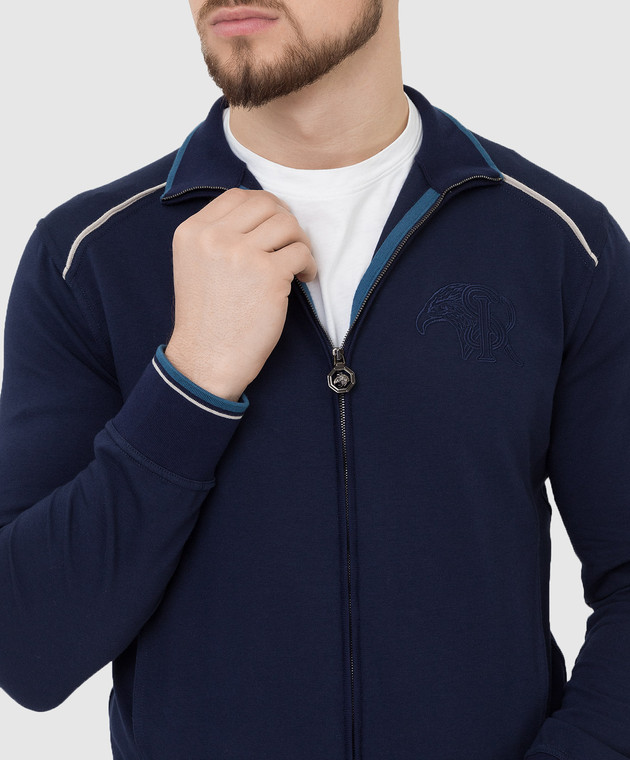 Stefano Ricci Темно-синяя спортивная кофта с вышивкой эмблемы K919018R31T21403 изображение 5