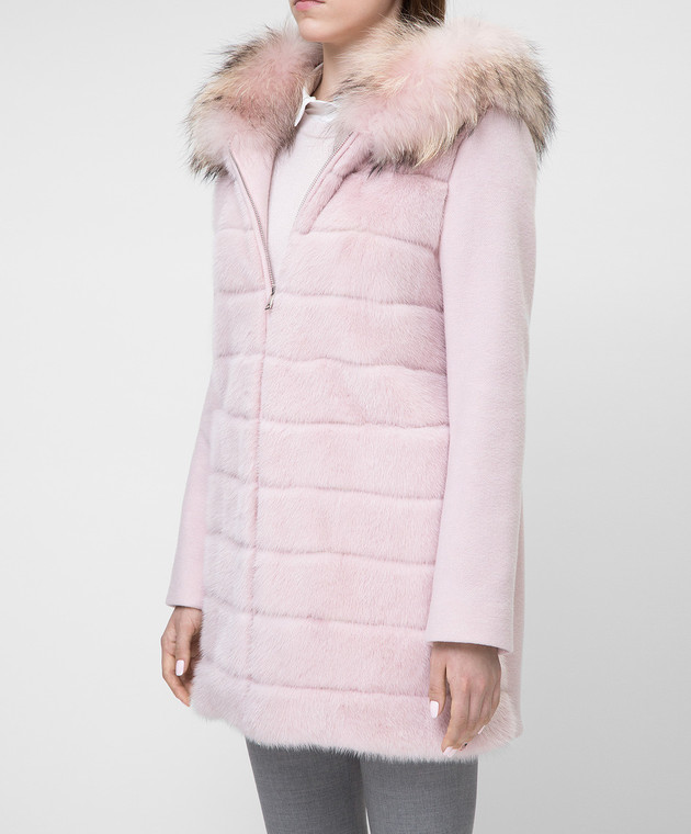 Real Furs House Рожеве пальто з хутром єнота 922RFH зображення 3