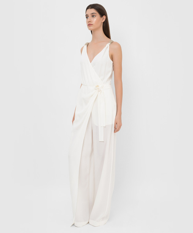 Brunello Cucinelli White silk jumpsuit with slit and chains MF906BO799 image 3