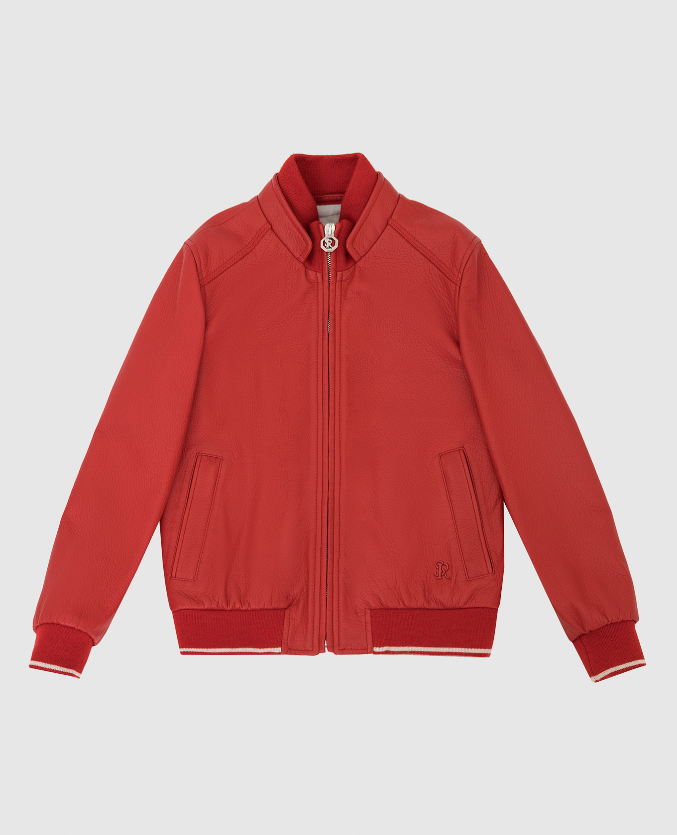 Children's red leather bomber jacket