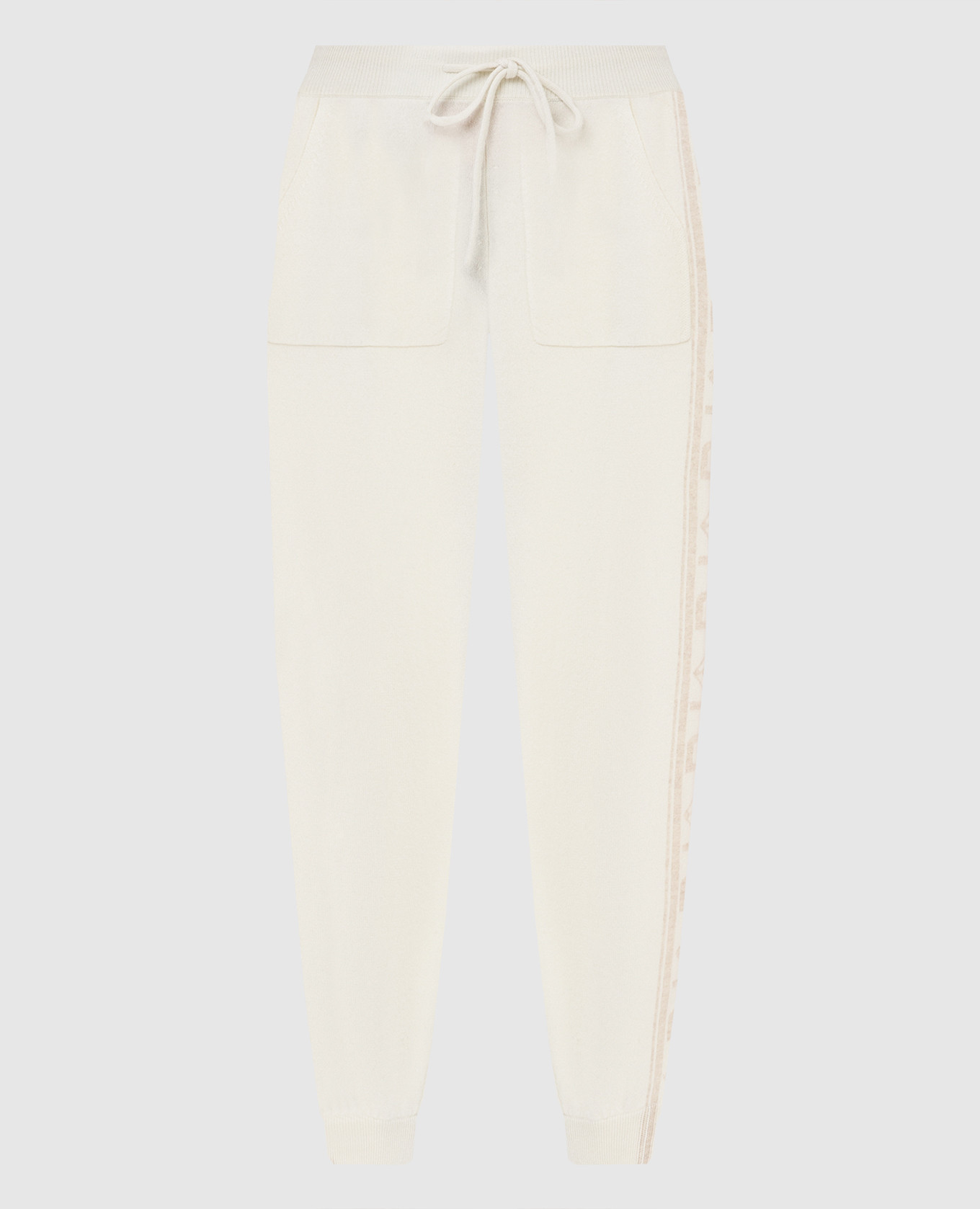 White patterned cashmere joggers