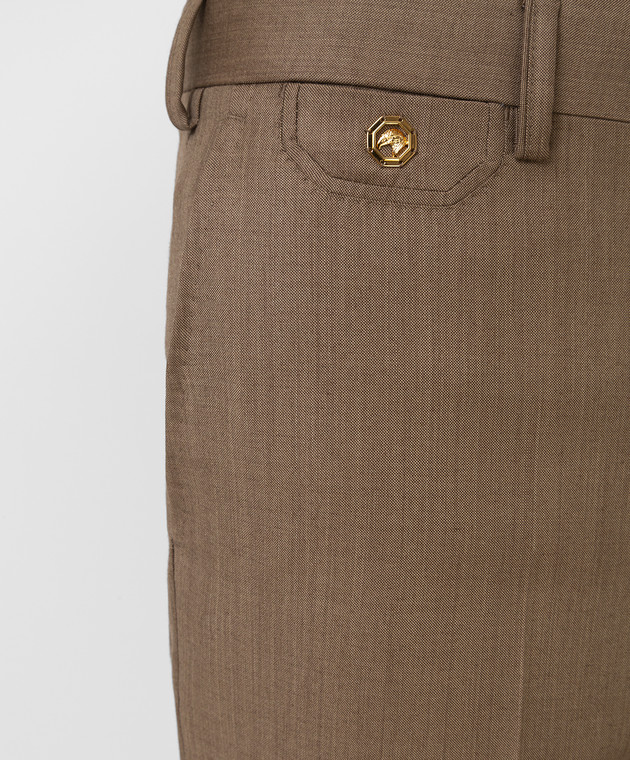 Stefano Ricci Темно-бежевые брюки из шерсти, кашемира и шелка M5T22SR2TAWCK300 изображение 5