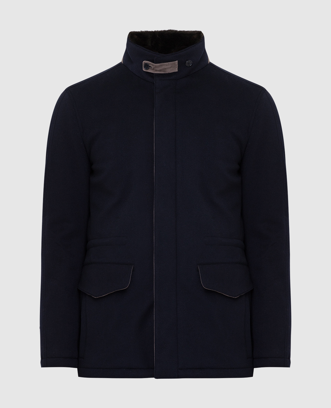 Enrico Mandelli Темно-синяя куртка из кашемира с мехом A3T7404820