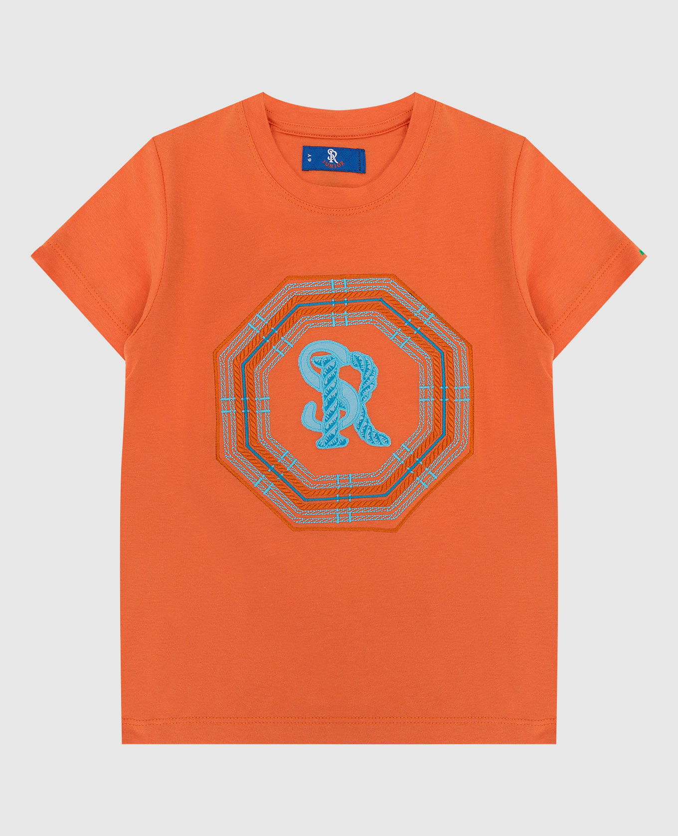 Детская оранжевая футболка с вышивкой монограммы