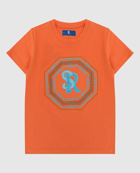 Stefano Ricci Детская оранжевая футболка с вышивкой монограммы YNH9200530803