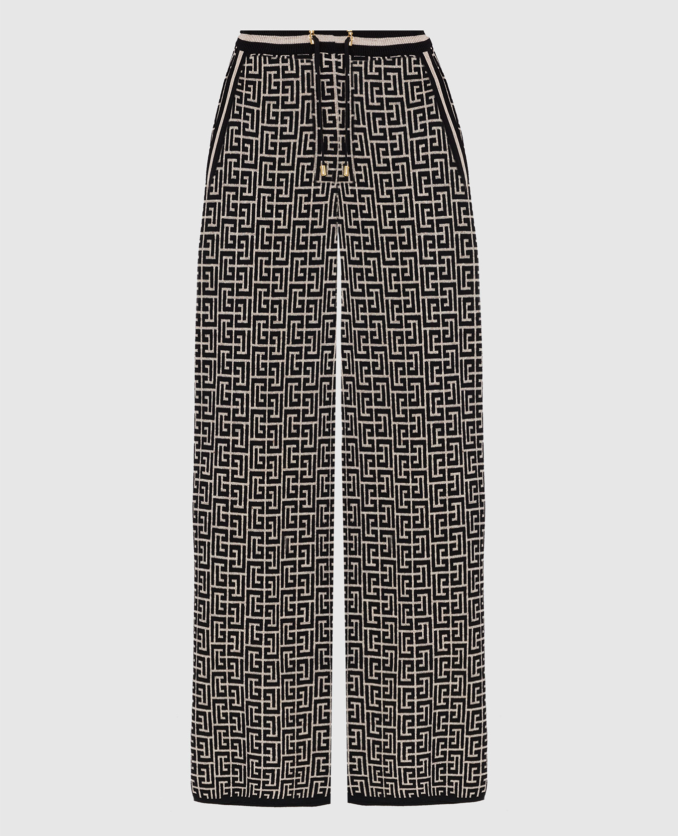 

Палаццо из шерсти мериноса и льна в узор монограммы логотипа Balmain, Черный, Прямые и широкие брюки