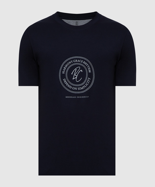 Brunello Cucinelli Темно-синяя футболка с принтом логотипа M0T618430