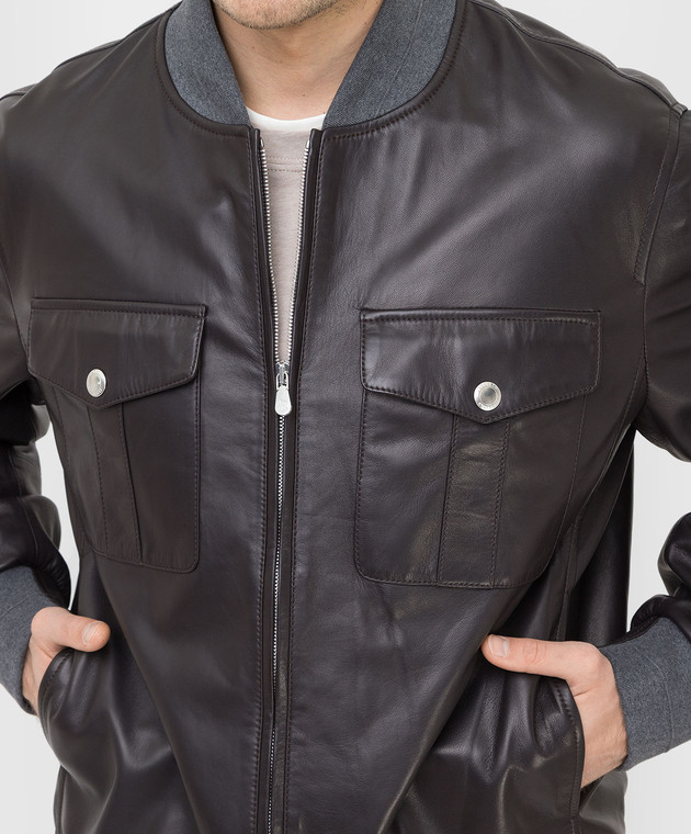 Brunello Cucinelli Темно-коричневый кожаный бомбер MPTAN1859 изображение 5