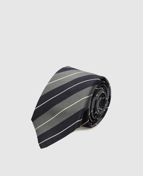 Brunello Cucinelli Темно-синя краватка з шовку з візерунком у смужку MM8790018