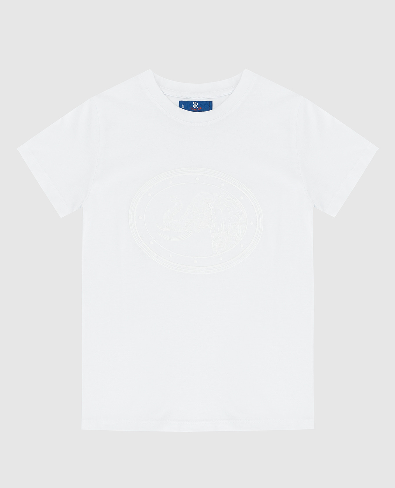 Дитяча біла футболка з вишивкою емблеми